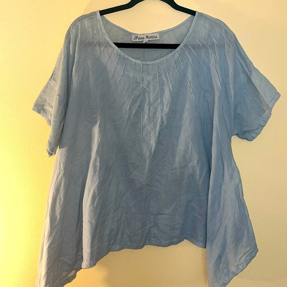 JP and Mattie Anthropologie Cornflower Blue Embroidered Top Lagenlook S - Picture 7 of 13